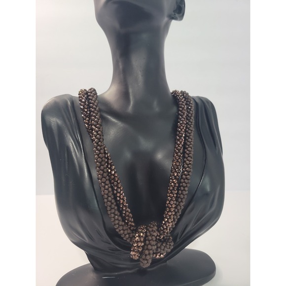 Chico's Jewelry - Chicos Multi Strand Metallic Beaded Knot Statement Necklace Bronze Tone